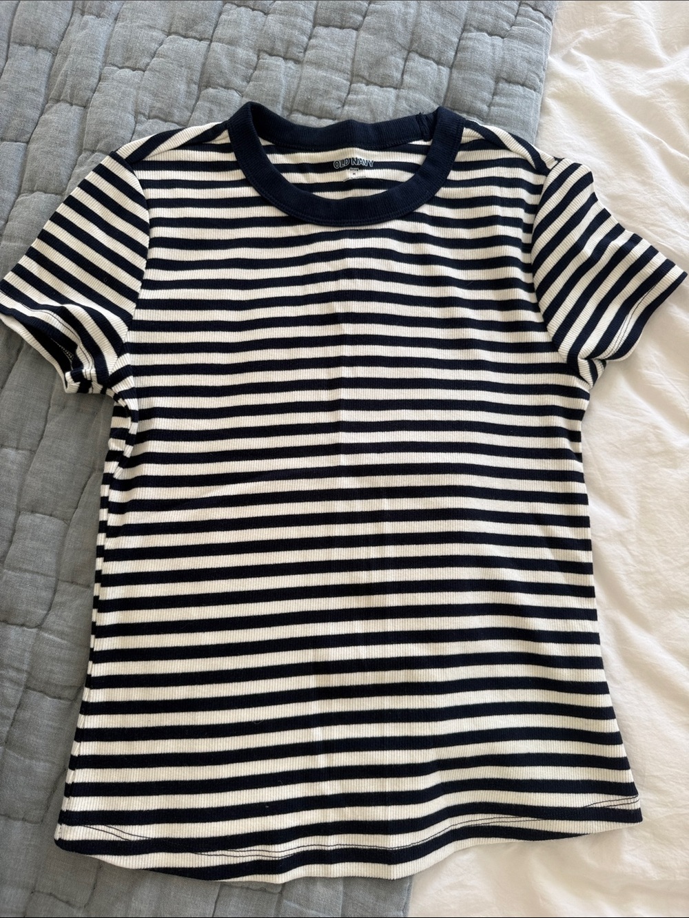 Old Navy Navy & White Ribbed Striped Short Sleeve Tee